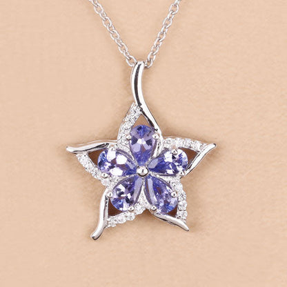 1.17 Carat Genuine Tanzanite and White Zircon .925 Sterling Silver Pendant  DestGlow
