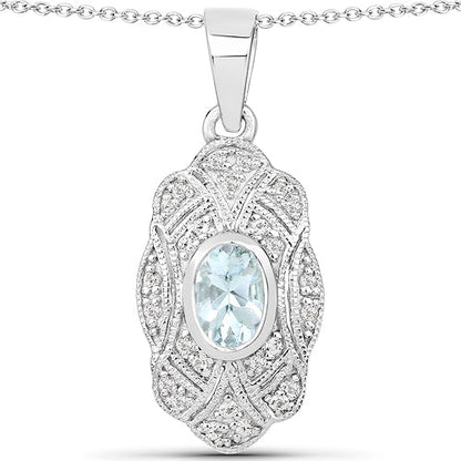 0.48 Carat Genuine Aquamarine and White Topaz .925 Sterling Silver Pendant by Bids.com