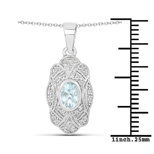 0.48 Carat Genuine Aquamarine and White Topaz .925 Sterling Silver Pendant by Bids.com