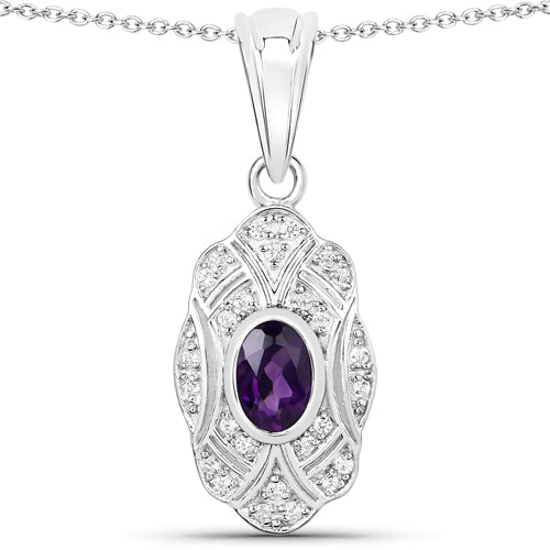 0.54 Carat Genuine Amethyst and White Topaz .925 Sterling Silver Pendant  DestGlow