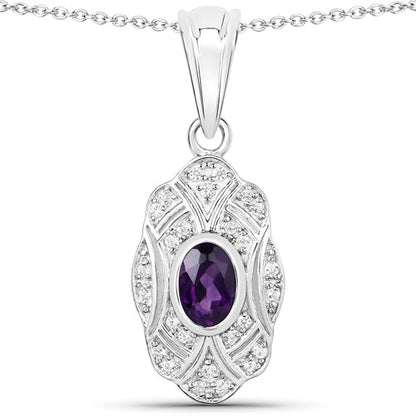 0.54 Carat Genuine Amethyst and White Topaz .925 Sterling Silver Pendant  DestGlow