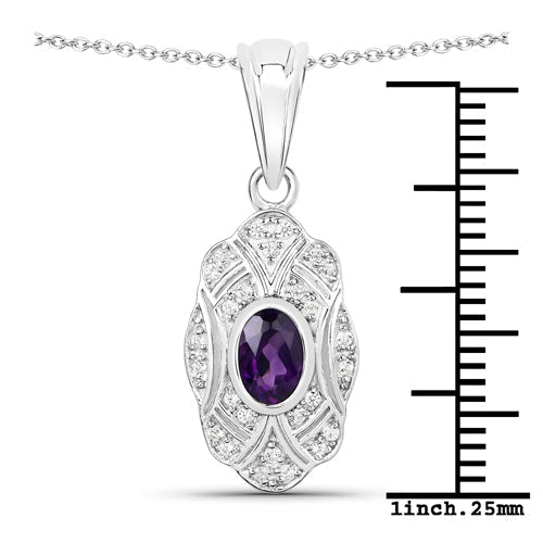 0.54 Carat Genuine Amethyst and White Topaz .925 Sterling Silver Pendant  DestGlow