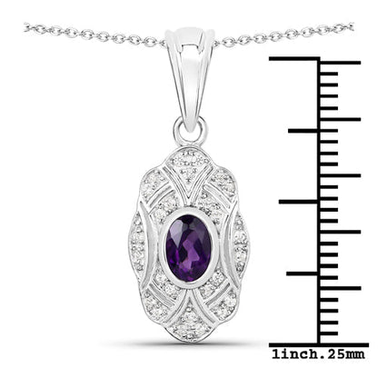 0.54 Carat Genuine Amethyst and White Topaz .925 Sterling Silver Pendant  DestGlow