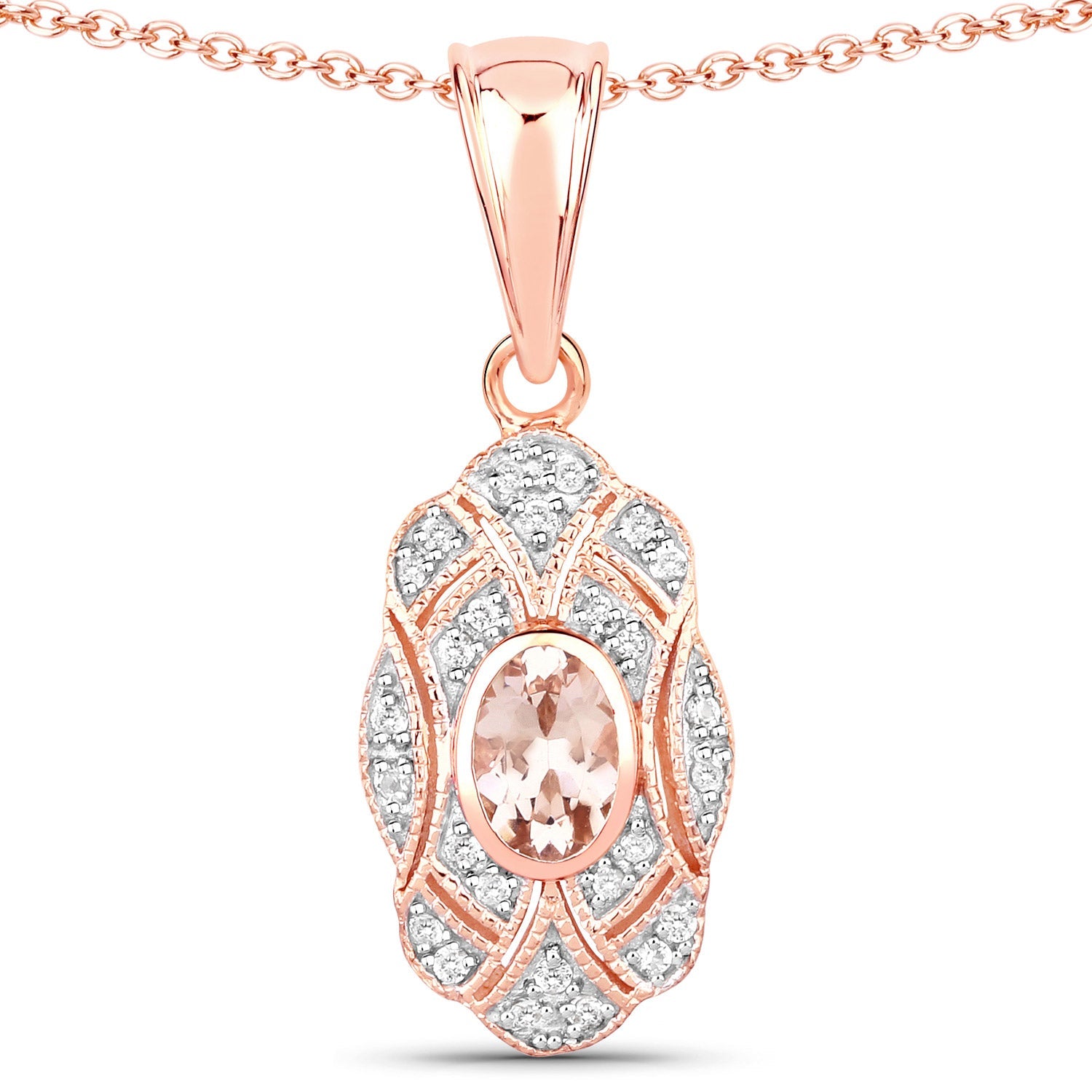 0.52 Carat Genuine Morganite and White Topaz .925 Sterling Silver Pendant by Avera Group
