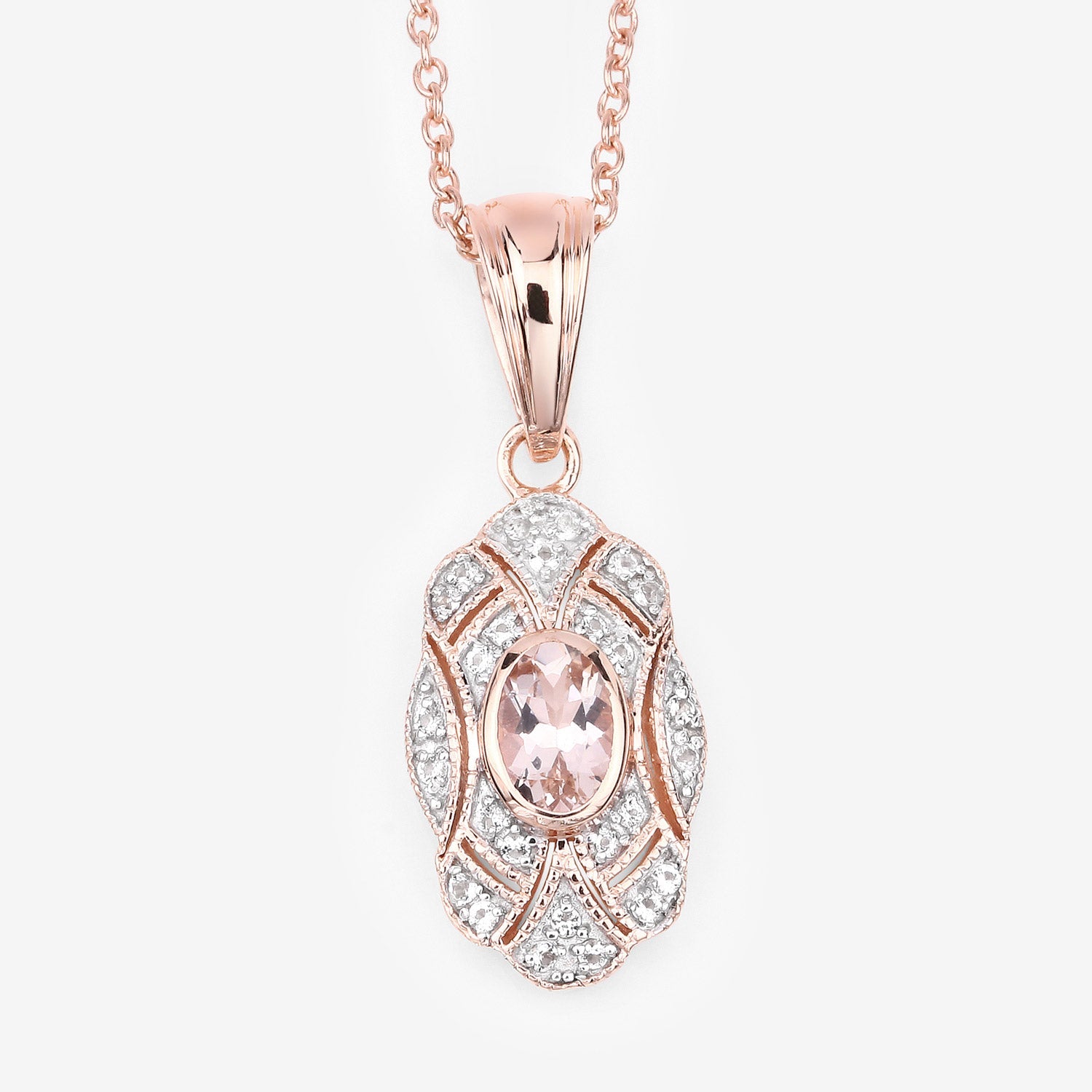 0.52 Carat Genuine Morganite and White Topaz .925 Sterling Silver Pendant by Avera Group