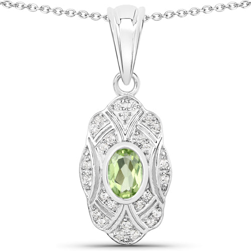 0.55 Carat Genuine Peridot and White Topaz .925 Sterling Silver Pendant by Bids.com