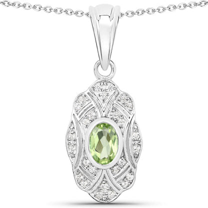 0.55 Carat Genuine Peridot and White Topaz .925 Sterling Silver Pendant by Bids.com