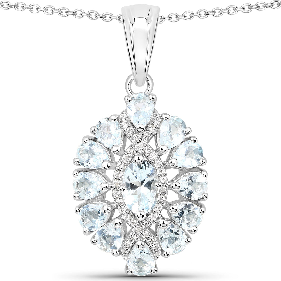 1.89 Carat Genuine Aquamarine and White Topaz .925 Sterling Silver Pendant by Avera Group