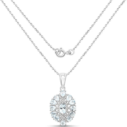1.89 Carat Genuine Aquamarine and White Topaz .925 Sterling Silver Pendant by Avera Group