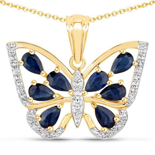 1.67 Carat Genuine Blue Sapphire and White Zircon .925 Sterling Silver Pendant  DestGlow