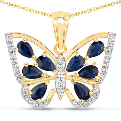 1.67 Carat Genuine Blue Sapphire and White Zircon .925 Sterling Silver Pendant  DestGlow