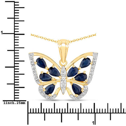 1.67 Carat Genuine Blue Sapphire and White Zircon .925 Sterling Silver Pendant  DestGlow