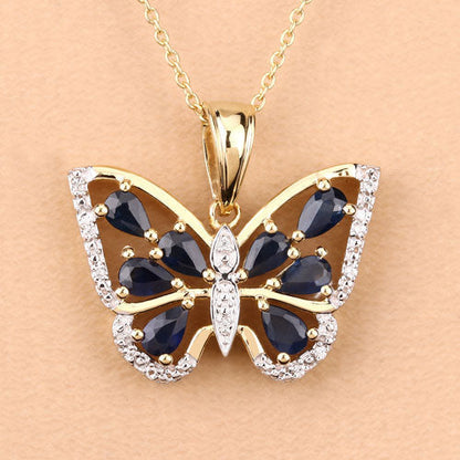 1.67 Carat Genuine Blue Sapphire and White Zircon .925 Sterling Silver Pendant  DestGlow