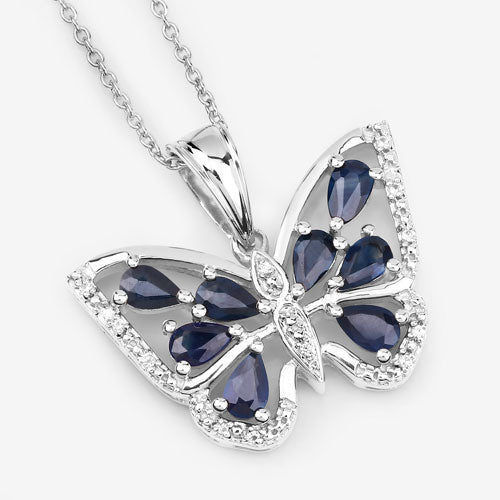 1.67 Carat Genuine Blue Sapphire and White Zircon .925 Sterling Silver Pendant by Bids.com
