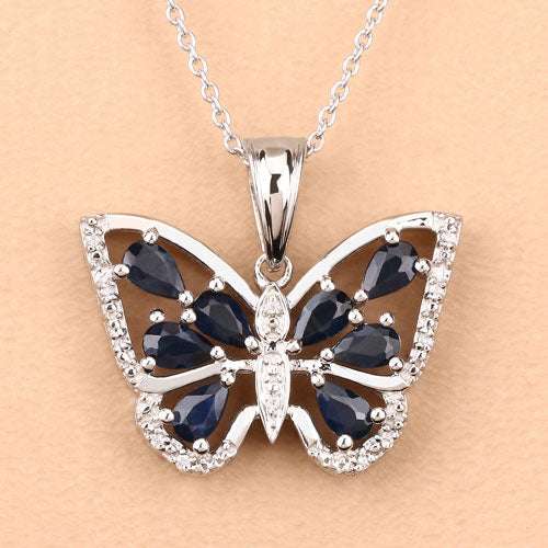 1.67 Carat Genuine Blue Sapphire and White Zircon .925 Sterling Silver Pendant by Bids.com