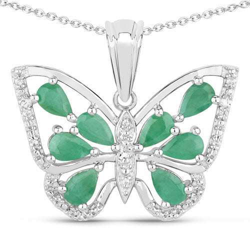 1.91 Carat Genuine Emerald and White Zircon .925 Sterling Silver Pendant  DestGlow