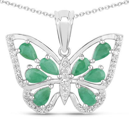 1.91 Carat Genuine Emerald and White Zircon .925 Sterling Silver Pendant  DestGlow