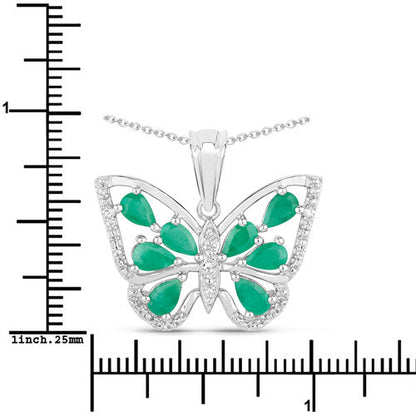 1.91 Carat Genuine Emerald and White Zircon .925 Sterling Silver Pendant  DestGlow