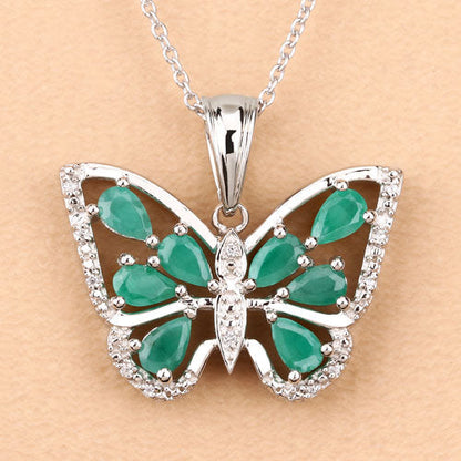 1.91 Carat Genuine Emerald and White Zircon .925 Sterling Silver Pendant  DestGlow