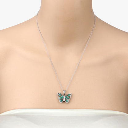 1.91 Carat Genuine Emerald and White Zircon .925 Sterling Silver Pendant  DestGlow