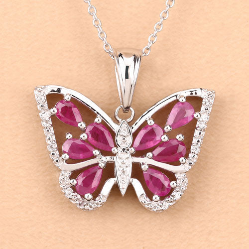 2.07 Carat Genuine Ruby and White Zircon .925 Sterling Silver Pendant  DestGlow