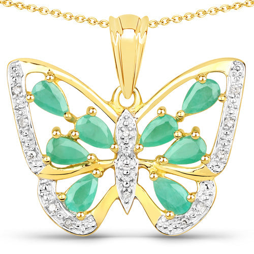 1.90 Carat Genuine Emerald and White Diamond .925 Sterling Silver Pendant by Bids.com