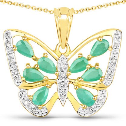 1.90 Carat Genuine Emerald and White Diamond .925 Sterling Silver Pendant by Bids.com