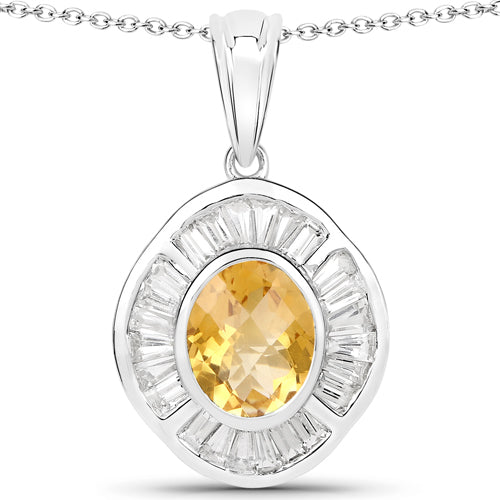4.18 Carat Genuine Citrine and White Topaz .925 Sterling Silver Pendant by Bids.com