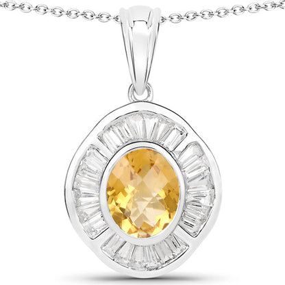 4.18 Carat Genuine Citrine and White Topaz .925 Sterling Silver Pendant by Bids.com