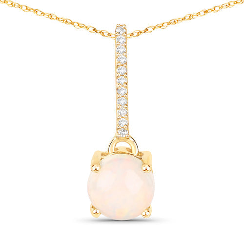 0.53 Carat Genuine Ethiopian Opal and White Diamond 10K Yellow Gold Pendant  DestGlow