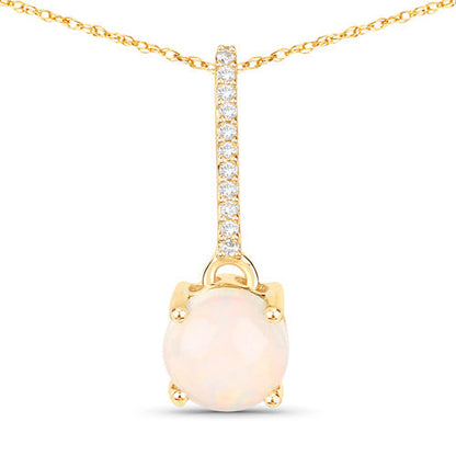 0.53 Carat Genuine Ethiopian Opal and White Diamond 10K Yellow Gold Pendant  DestGlow