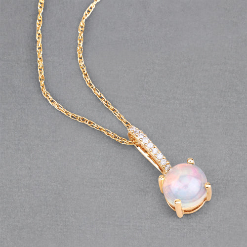 0.53 Carat Genuine Ethiopian Opal and White Diamond 10K Yellow Gold Pendant  DestGlow