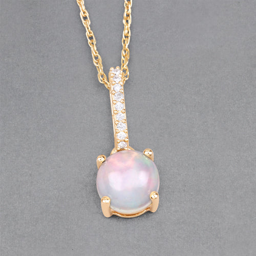 0.53 Carat Genuine Ethiopian Opal and White Diamond 10K Yellow Gold Pendant  DestGlow