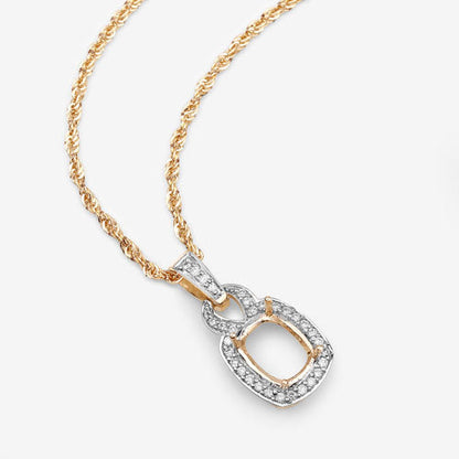0.25 Carat Genuine White Diamond 14K Yellow Gold Semi Mount Pendant - holds 9x7mm Cushion Gemstone by Bids.com