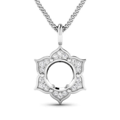 0.14 Carat Genuine White Diamond 14K White Gold Semi Mount Pendant - holds 8.00mm Round Gemstone by Bids.com