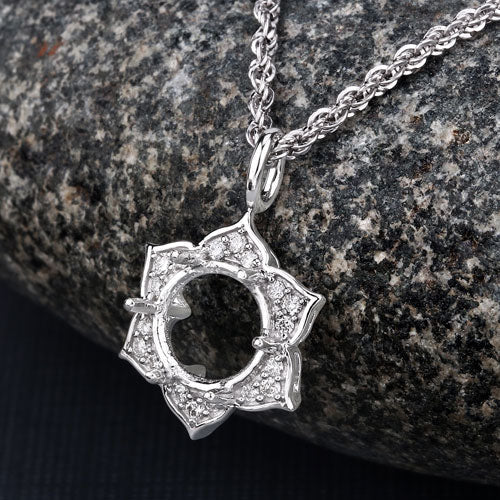 0.14 Carat Genuine White Diamond 14K White Gold Semi Mount Pendant - holds 8.00mm Round Gemstone by Bids.com
