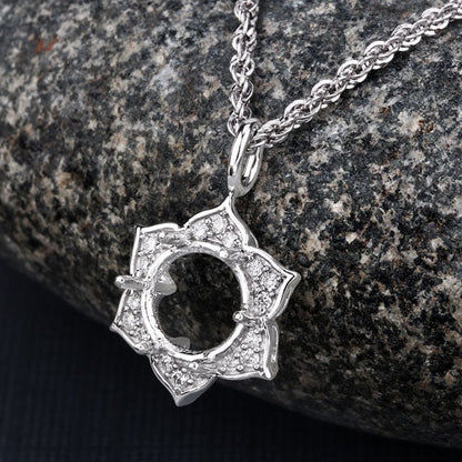 0.14 Carat Genuine White Diamond 14K White Gold Semi Mount Pendant - holds 8.00mm Round Gemstone by Bids.com