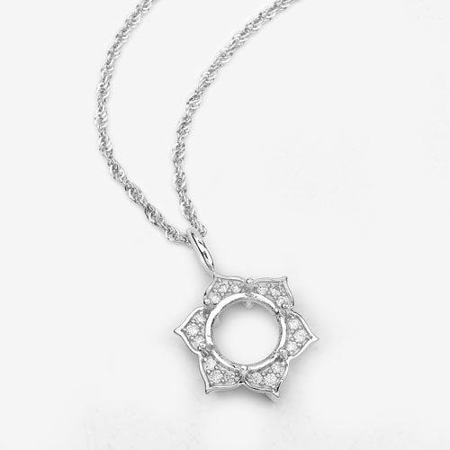 0.14 Carat Genuine White Diamond 14K White Gold Semi Mount Pendant - holds 8.00mm Round Gemstone by Bids.com