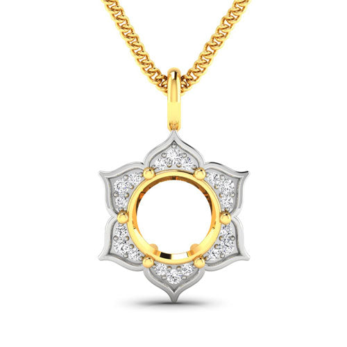 0.14 Carat Genuine White Diamond 14K Yellow Gold Semi Mount Pendant - holds 8.00mm Round Gemstone by Bids.com