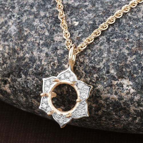 0.14 Carat Genuine White Diamond 14K Yellow Gold Semi Mount Pendant - holds 8.00mm Round Gemstone by Bids.com