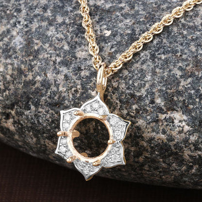0.14 Carat Genuine White Diamond 14K Yellow Gold Semi Mount Pendant - holds 8.00mm Round Gemstone by Bids.com