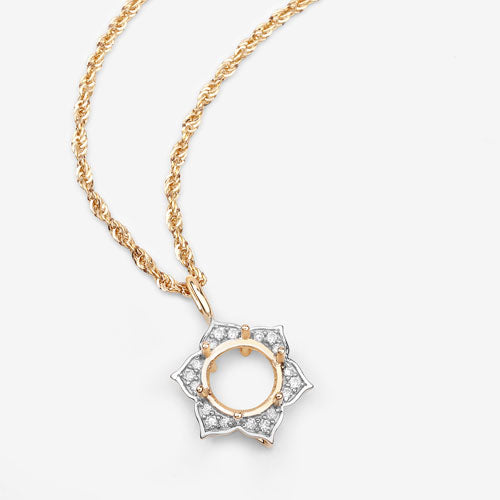 0.14 Carat Genuine White Diamond 14K Yellow Gold Semi Mount Pendant - holds 8.00mm Round Gemstone by Bids.com