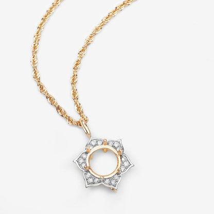 0.14 Carat Genuine White Diamond 14K Yellow Gold Semi Mount Pendant - holds 8.00mm Round Gemstone by Bids.com