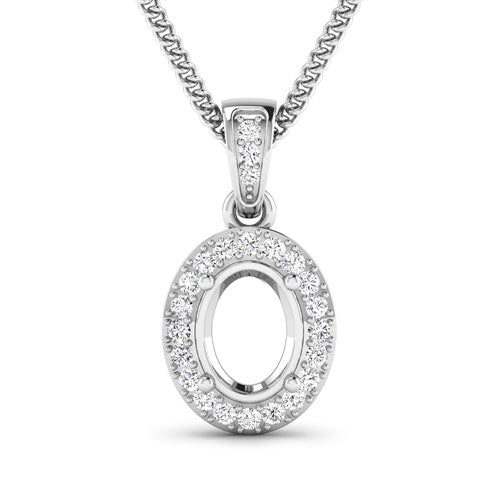 0.18 Carat Genuine White Diamond 14K White Gold Semi Mount Pendant - holds 8x6mm Oval Gemstone by Bids.com