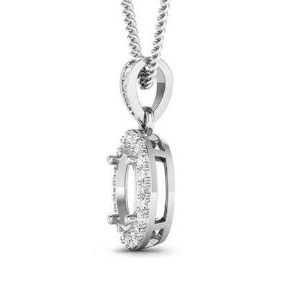 0.18 Carat Genuine White Diamond 14K White Gold Semi Mount Pendant - holds 8x6mm Oval Gemstone by Bids.com