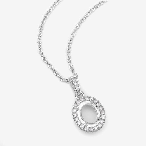 0.18 Carat Genuine White Diamond 14K White Gold Semi Mount Pendant - holds 8x6mm Oval Gemstone by Bids.com