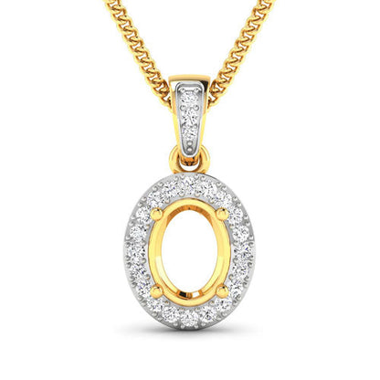 0.18 Carat Genuine White Diamond 14K Yellow Gold Semi Mount Pendant - holds 8x6mm Oval Gemstone by Bids.com