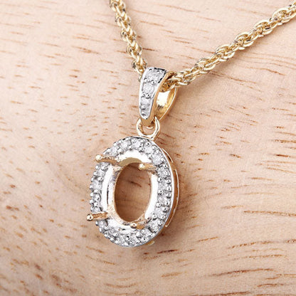 0.18 Carat Genuine White Diamond 14K Yellow Gold Semi Mount Pendant - holds 8x6mm Oval Gemstone by Bids.com