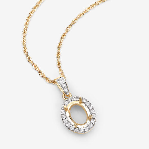 0.18 Carat Genuine White Diamond 14K Yellow Gold Semi Mount Pendant - holds 8x6mm Oval Gemstone by Bids.com