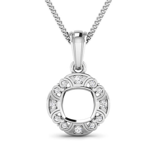 0.09 Carat Genuine White Diamond 14K White Gold Semi Mount Pendant - holds 8x8mm Cushion Gemstone by Bids.com